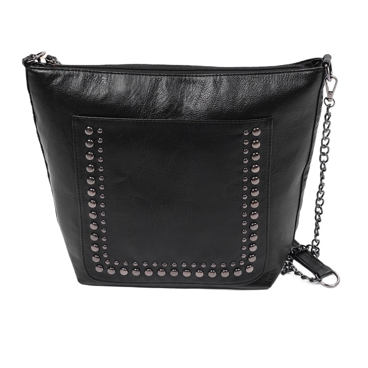 Női válltáska, Jormftte, nagy kapacitású, láncos pánt, PU bőr, fekete