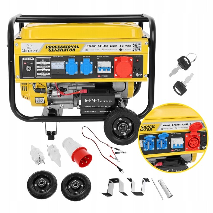 Generator curent electric, MissionAir, 2.2kW, 3 faze, 2200W, 6.5KM, IP44, Galben