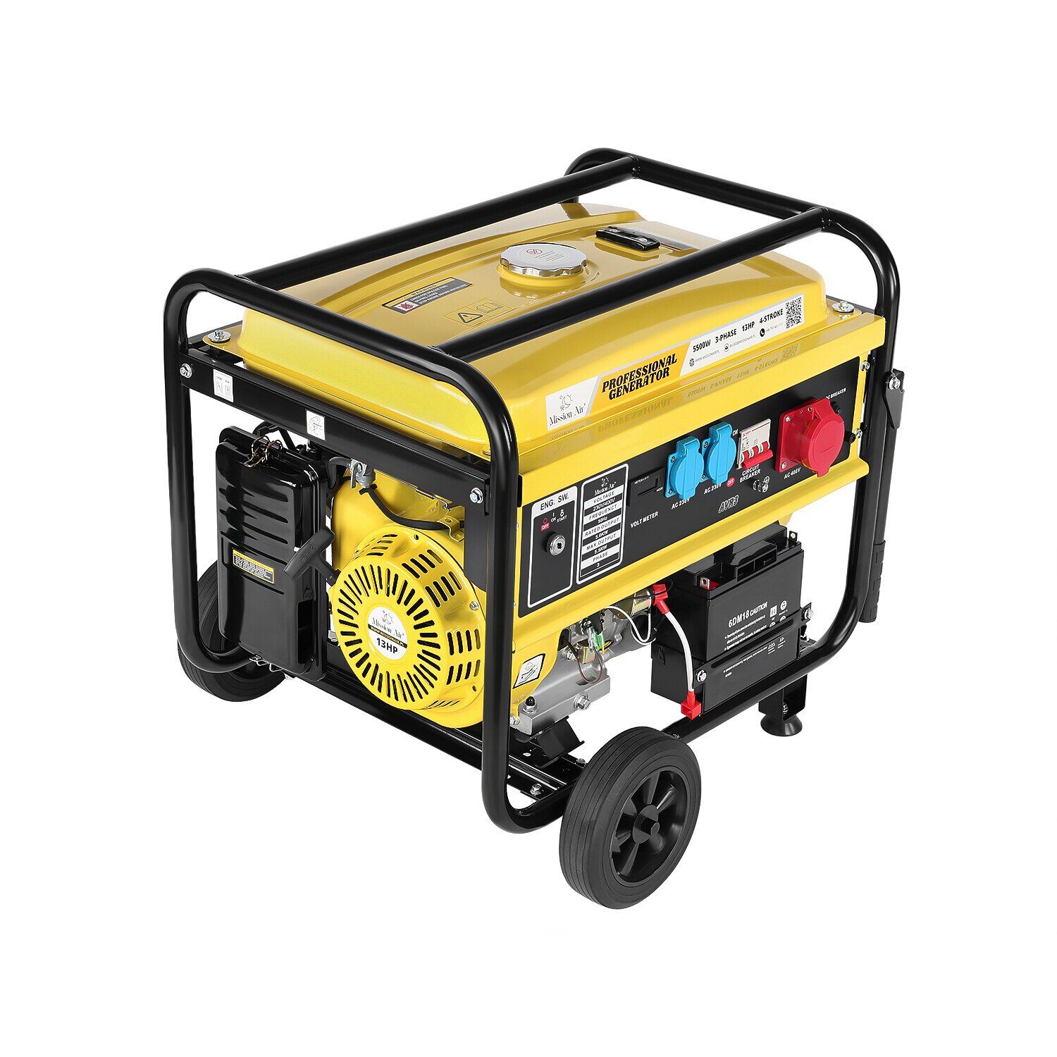 Generator curent electric, MissionAir, 5.5kW, 3 faze, 5500W, 13KM, IP44, Galben