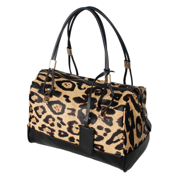 Női válltáska, Jormftte, leopárdmintás modell, ekológikus bőr, 33x12x22cm, két fogantyú, fekete/barna
