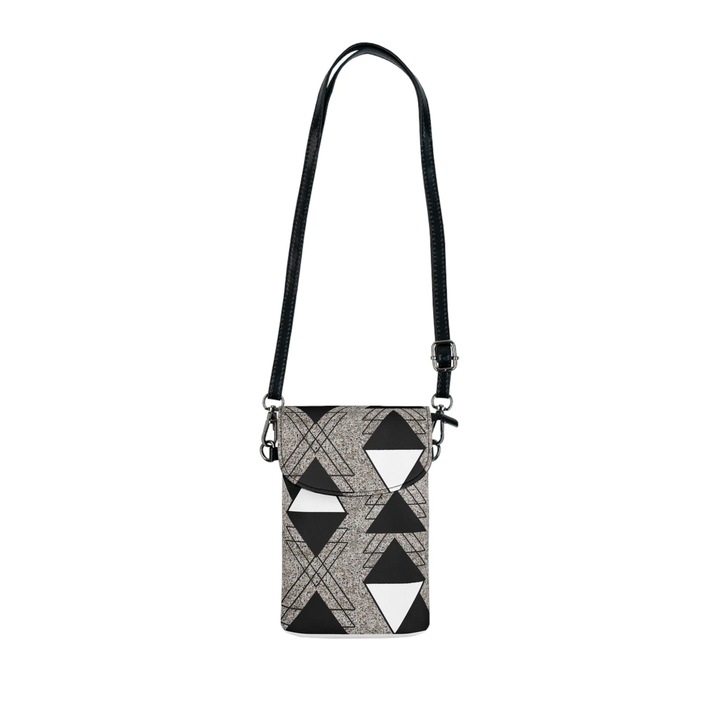 Jormftte telefon crossbody táska, fekete és fehér, 2 rekeszes, mérete 19x12.5cm
