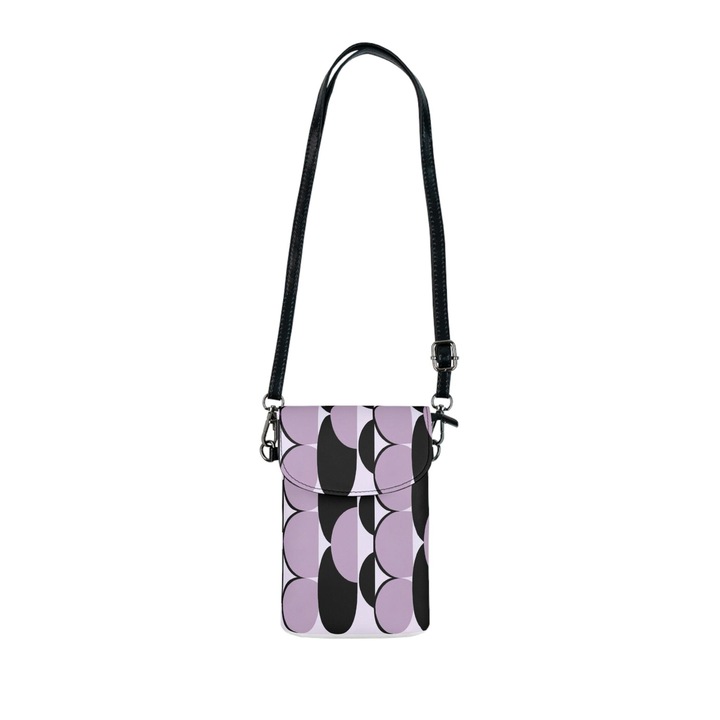Jormftte telefontartó crossbody táska, geometrikus levendula és fekete minta, 2 rekesz, 19x12.5cm