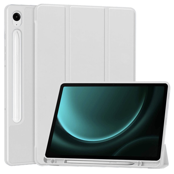 Флип калъф за таблет, съвместим с Samsung Galaxy Tab S9 FE, Flex Trifold, със стойка, слот за писалка, TPU, сив