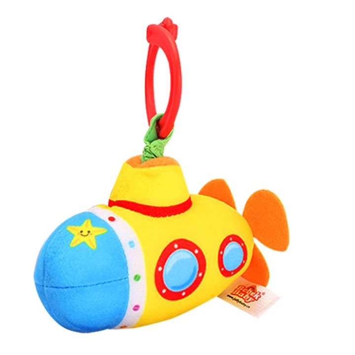 Jormftte textil csörgő, tengeralattjáró forma, élénk színek, könnyen megfogható, babáknak