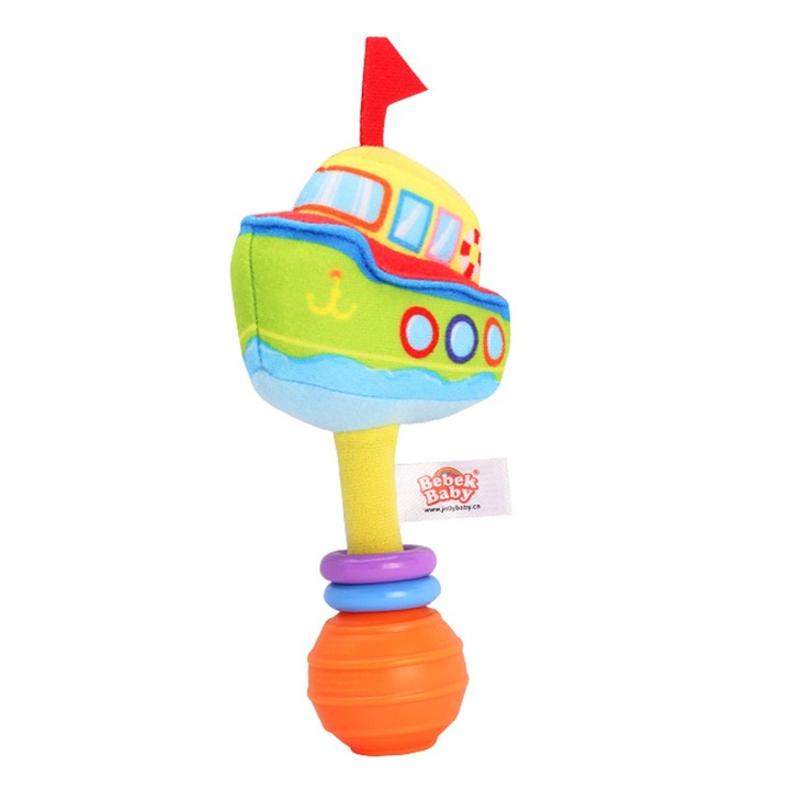 Jormftte textil csörgő, jármű, élénk színek, közepes méret