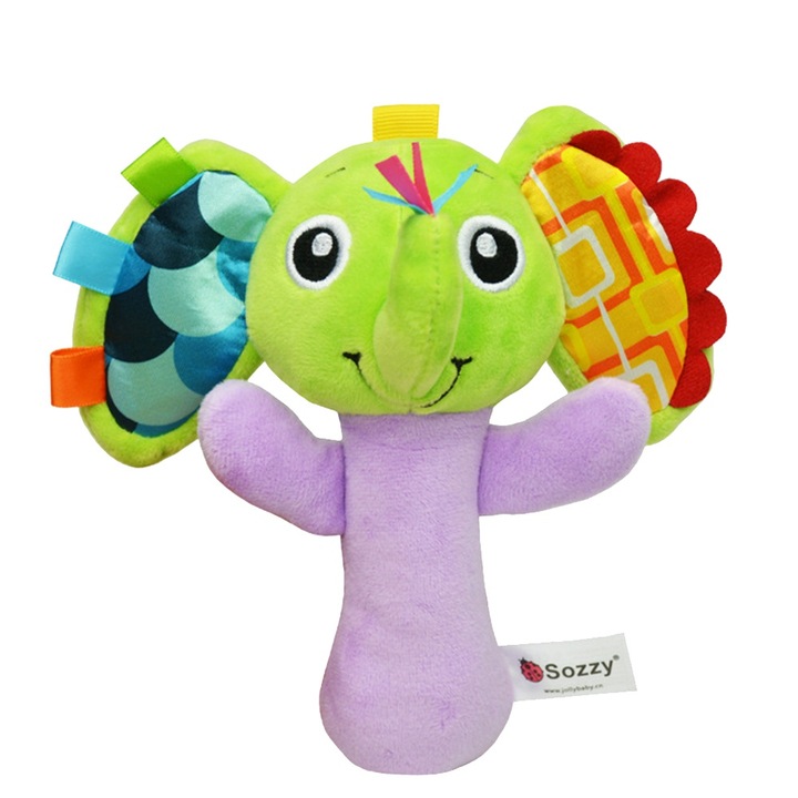 Jormftte plüss csörgő játék, elefánt alakú, élénk színek, közepes méret