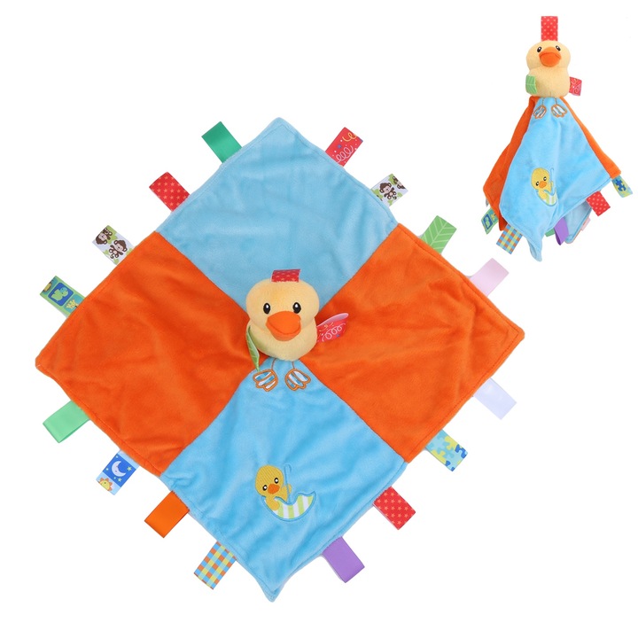 Jormftte baba biztonsági takaró, plüss csörgőjáték, élénk színek, 30x30cm