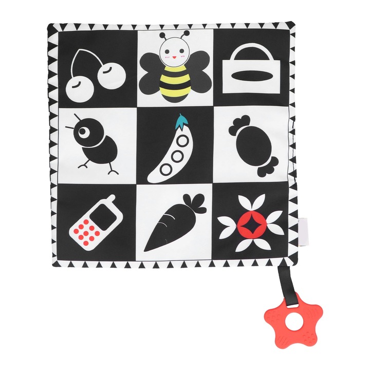 Jormftte bababiztonsági takaró, plüss játék és csengő, állatos mintás, 70x70cm
