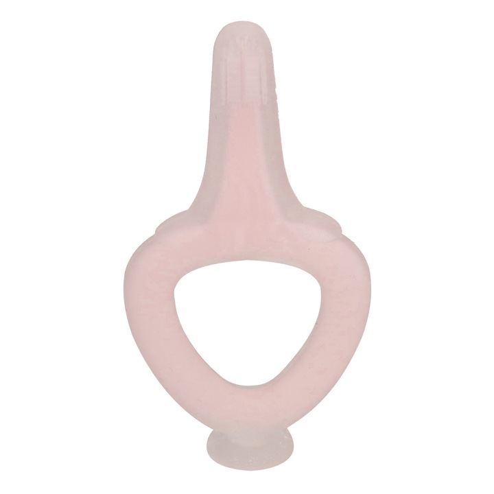 Jormftte baba fogkefe, 2 az 1-ben, puha szilikon, rózsaszín, stabil tartóval