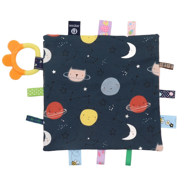 Jormftte babatakaró, űr mintás, puha pamut, érzékelő/fogzási játékkal, hordozható