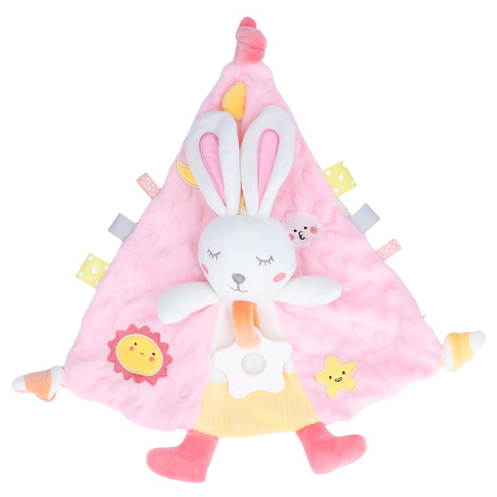 Jormftte bababiztonsági takaró plüssjátékkal, fogzással, 36x37x5cm, állatmintás