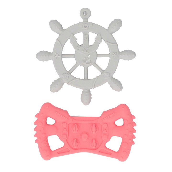 2 db rágójáték szett, Jormftte, szürke kormánylapát és piros gamepad forma, puha szilikon, kis méret