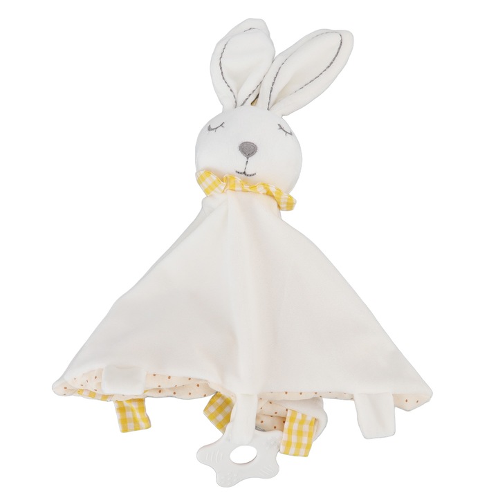 Jormftte baba biztonsági takaró, nyuszi, fehér, könnyen tisztítható, kényelmes