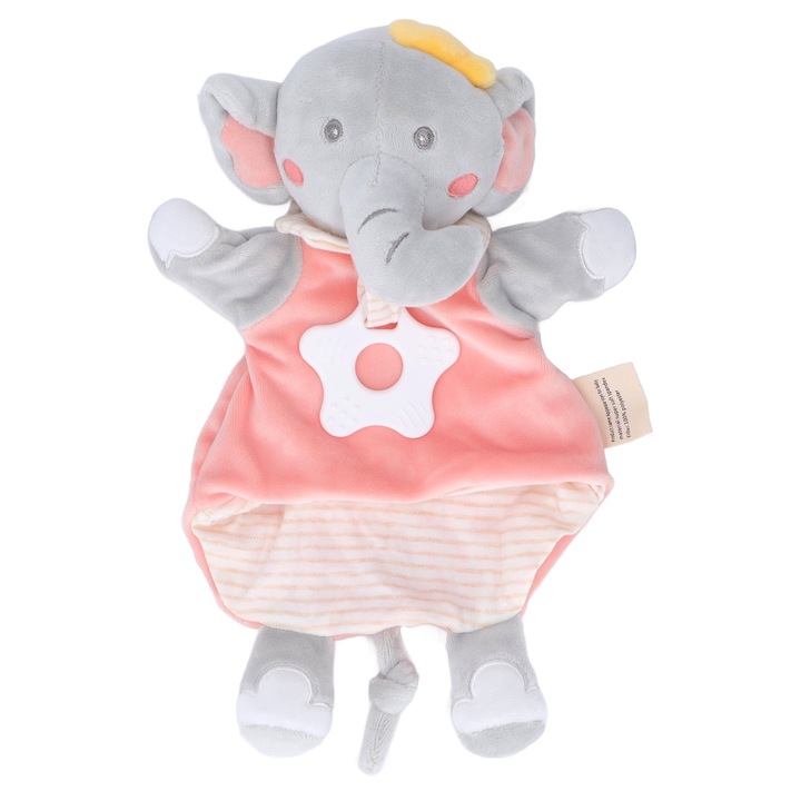 Jormftte bababiztonsági takaró, rajzfilm elefánt, rágóka, puha anyag, 30x30cm
