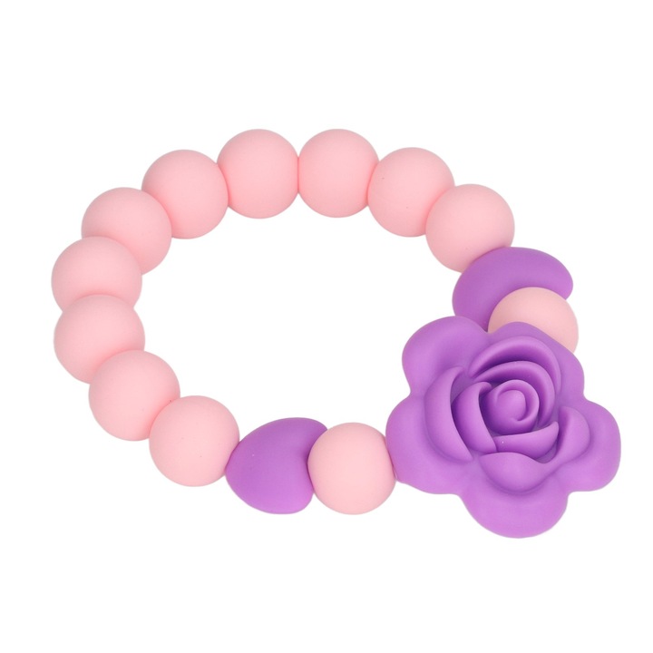 Jormftte fogzási karkötő, virág design, szilikon, lila, babáknak