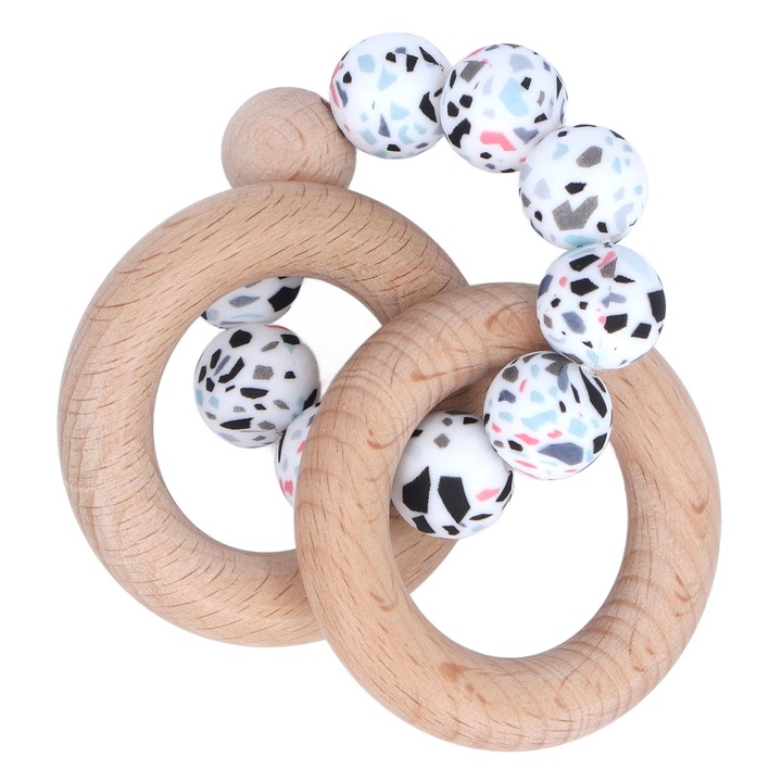 Puha szilikon, fa, Jormftte fogzási gyűrű, 2 szilikon gyűrű