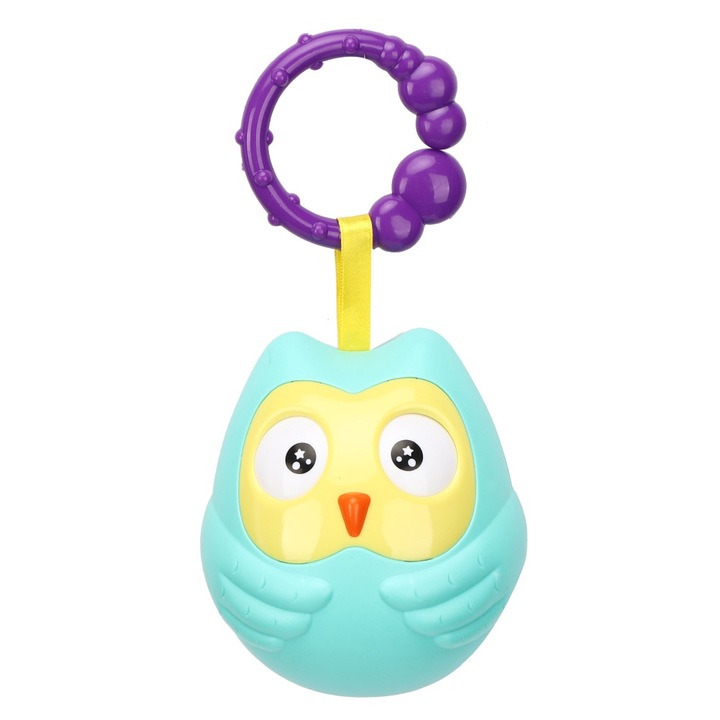Jormftte bagoly alakú csörgőjáték babáknak, fogantyúval, zöld, fogzási készlet