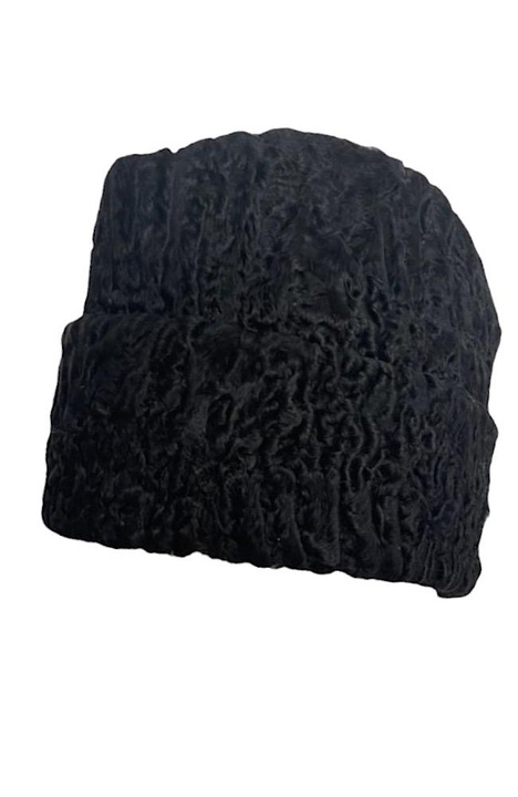 Caciula din blana naturala de oaie, cu bordura, Negru