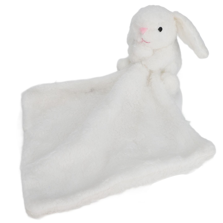 Jormftte babatakaró, nyuszi design, puha anyag, fehér, 75x100cm