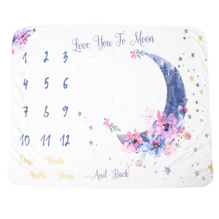 Бебешко одеяло, Enforose, фланел, принт цвете и луна, 0-12 месеца
