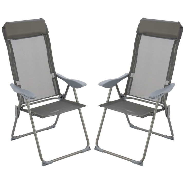 Set 2 scaune plaja/ gradina Kring Nauru, 74x56x91 cm, culoare gri
