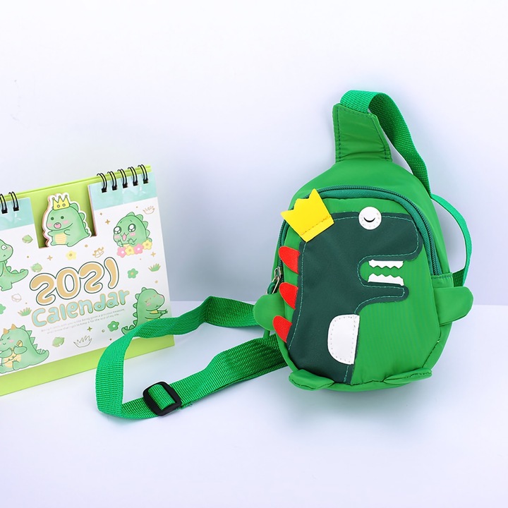 Jormftte gyerek hátizsák, dinoszaurusz design, vízálló, állítható, zöld