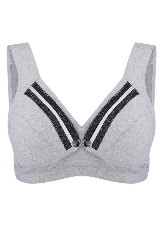 Jormftte szoptatós melltartó, pamut és elasztán, légáteresztő, kényelmes, szürke/fekete, merevítő nélküli