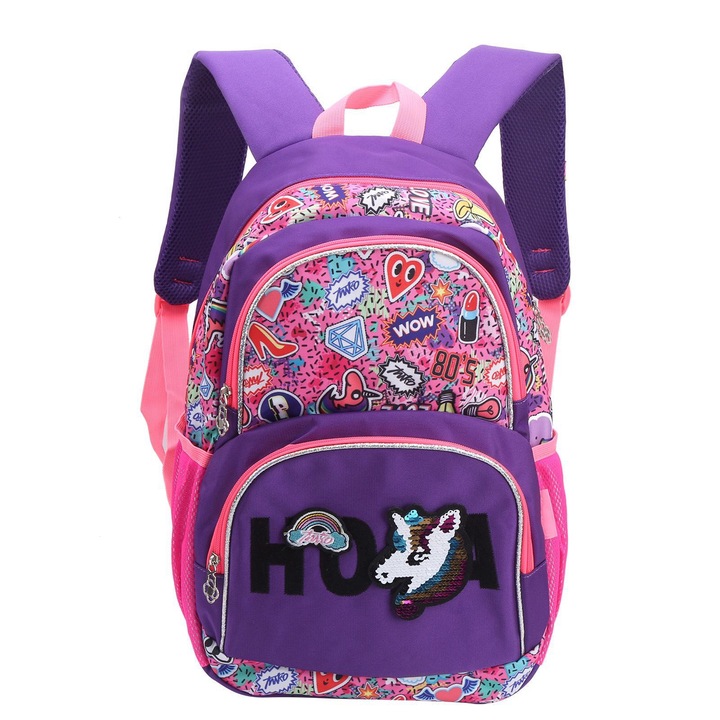 Jormftte gyerek hátizsák, rajzfilmes mintával, többszínű, 30x40cm