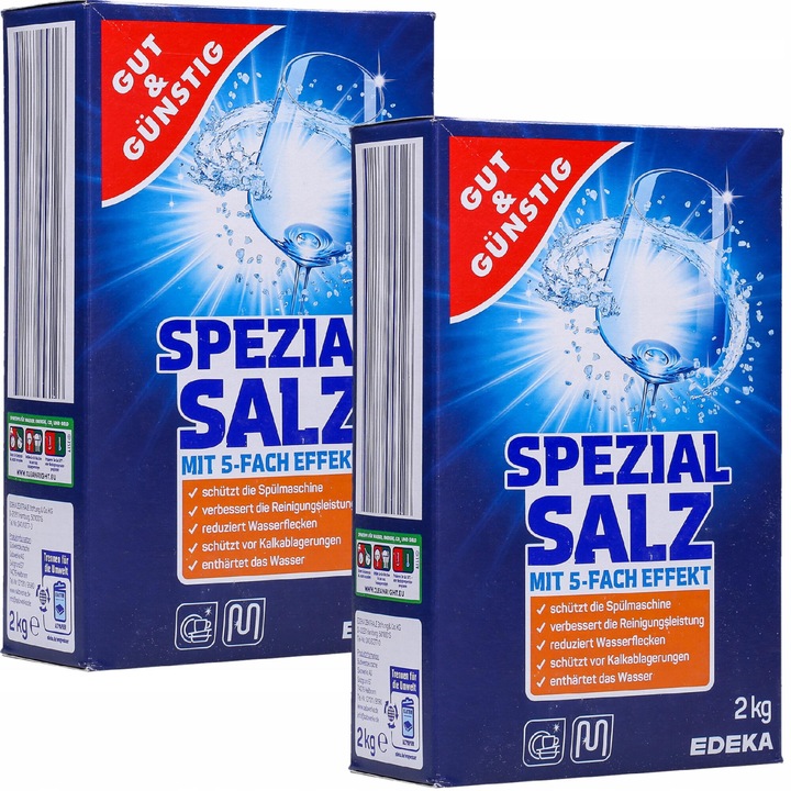 Sare pentru masina de spalat vase granulatie grosiera, Gut&Gunstig, 2x 2 kg
