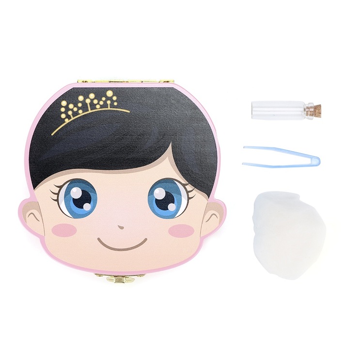 Дървена кутия органайзер за млечни зъби и коса на бебе, Enforose, форма на анимационен герой, розова, 11.5x11.5x3см