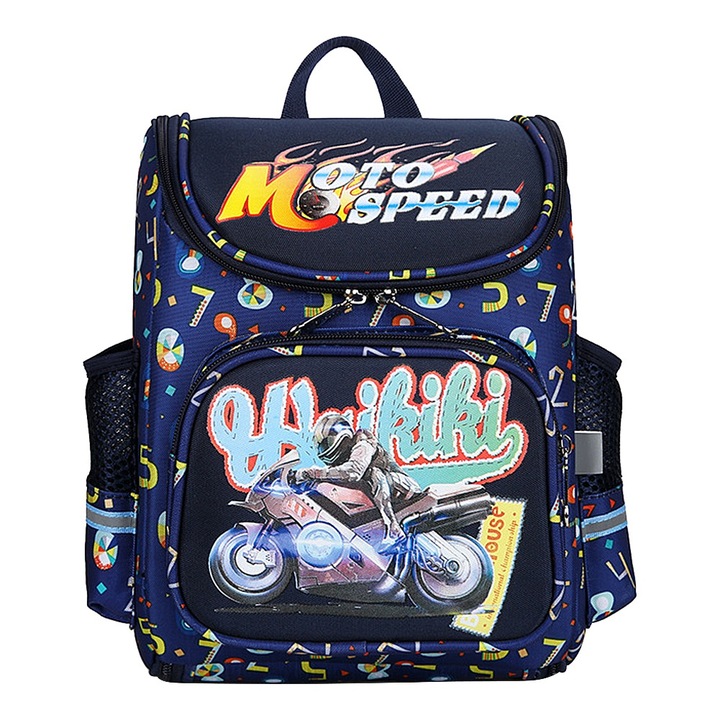 Jormftte gyerek hátizsák, motoros modell, többszínű, 30x25x10cm, rendszerező rekeszekkel
