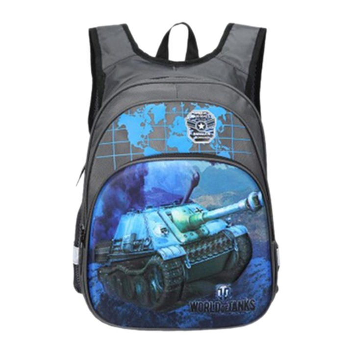 Jormftte gyermek hátizsák, 3D mintás, nagy kapacitású, szürke színű, állítható pánttal