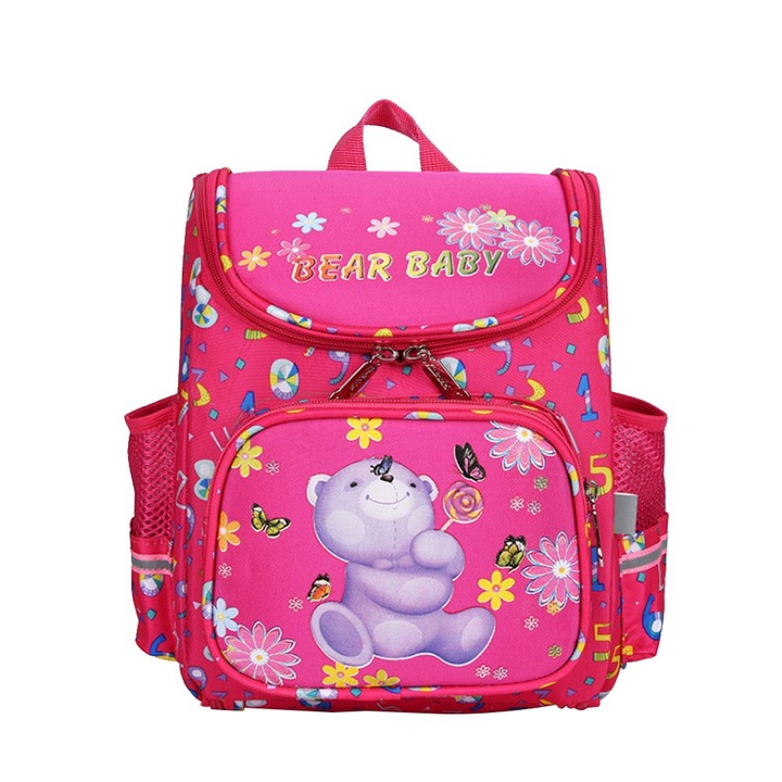 Jormftte gyerek hátizsák, mackó mintás, nagy kapacitású, rózsaszín, állítható pánt