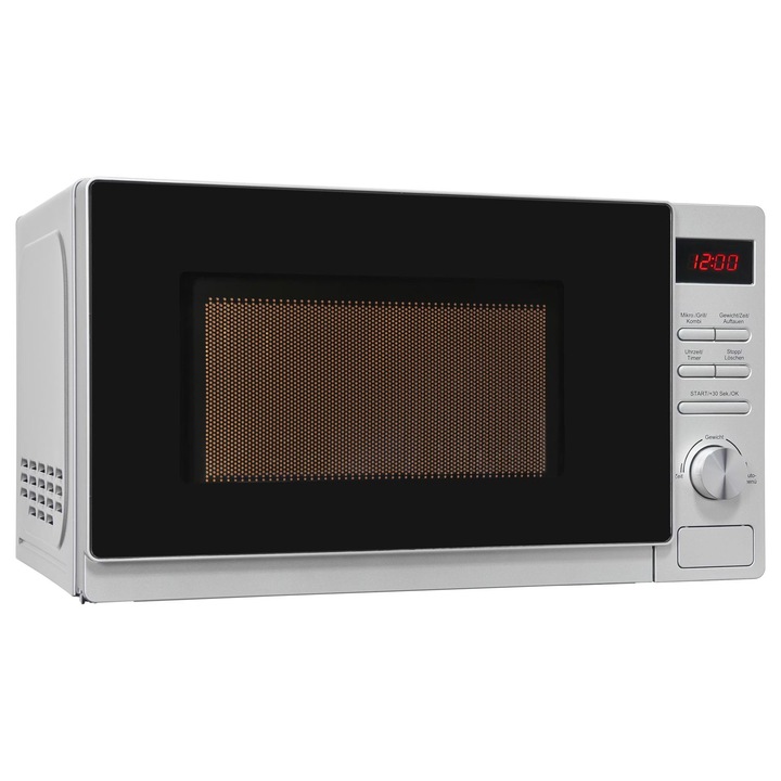 Cuptor cu microunde 2in1 Exquisit, capacitate 20 litri, platou rotativ Ø 25.5 cm, functie grill/decongelare/incalzire, 5 trepte de putere, Child Lock, programe combinate, semnal acustic, usor de curatat, gri