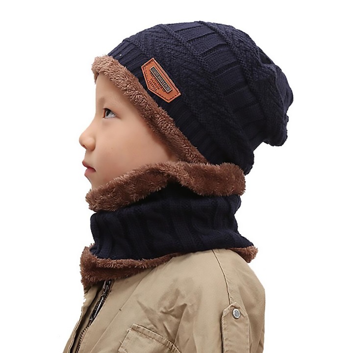 Férfi őszi és téli pulóver kötött gyapjú sapka női plusz bársony vastag sapka sapka gyerek overall sapka gyermek sötétkék egy méret