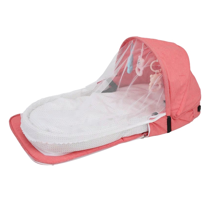 Jormftte hordozható babaágy, összecsukható, szúnyoghálóval, rózsaszín, kis méret