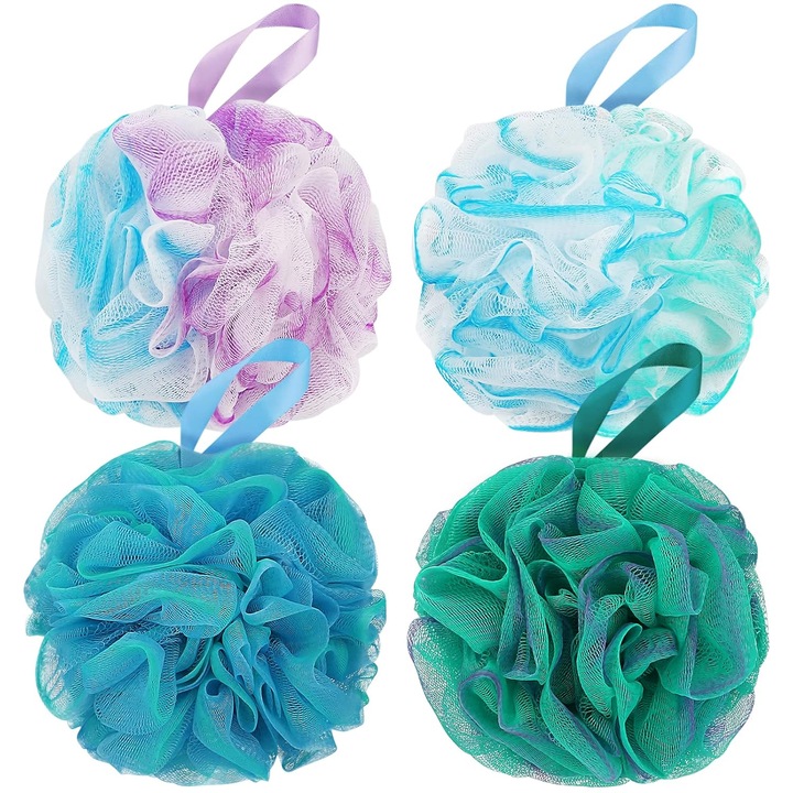 Luffa für Bad, für Dusche, für Körperpeeling, für Frauen und Männer, 4er-Set, Blumenfarbe