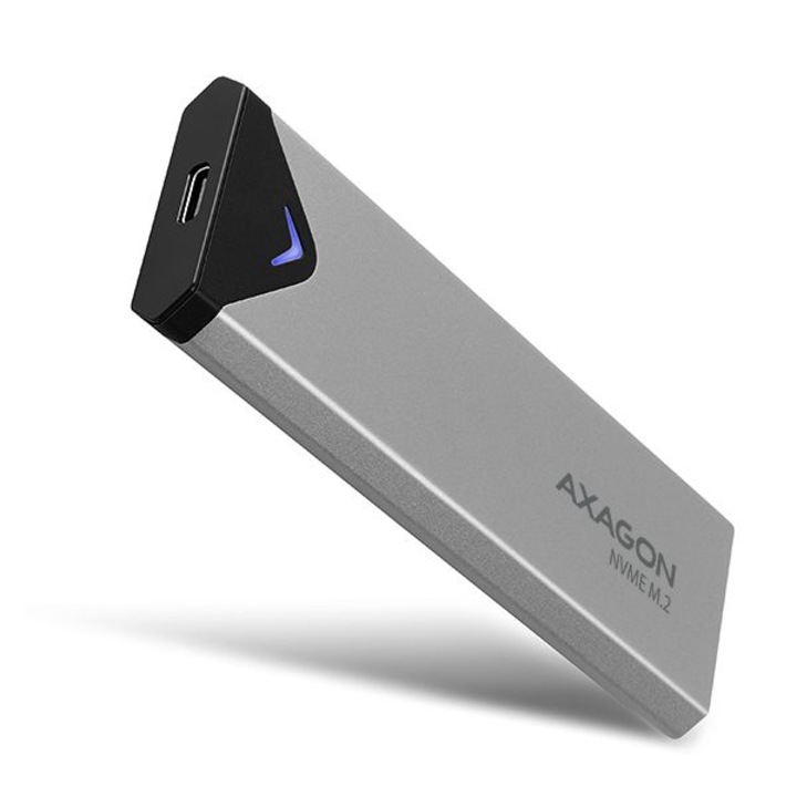 Външен NVMe M.2 Axagon SSD корпус (EEM2-UB2), USB-C 3.2 Gen 2 връзка, едностранна и двустранна за SSD M.2 2242, M.2 2260, M.2 2280, метален корпус, сребрист