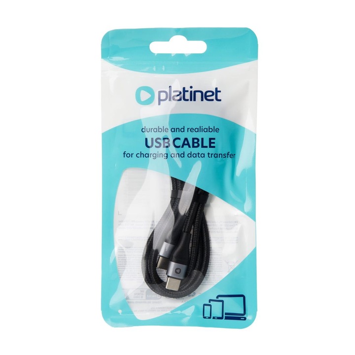 Cablu de date si incarcare, PLATINET, (PSCCC120B) USB-C, USB-C 60W 1 m, Negru