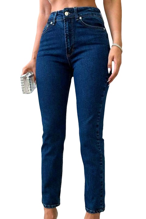 Blugi mom fit Acapulco, cu talie inalta si usor elastici, Albastru indigo