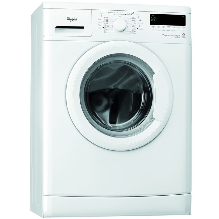 Masina de spalat rufe Slim Whirlpool AWS 71000, 6th Sense Colours, 7 Kg, 1000 RPM, Clasa A+++