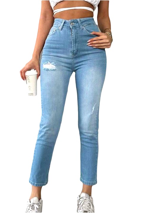 Blugi boyfriend Guasave, cu textura elastica si perforatii