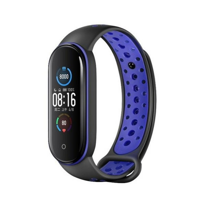 Каишка за фитнес гривна Beline, черно-синя, силиконова, съвместима с Mi Band 5/6/7