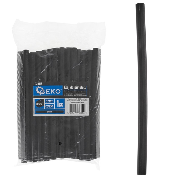 Set baghete de silicon, negru, 11-200 mm, 52 elemente, Geko G20117
