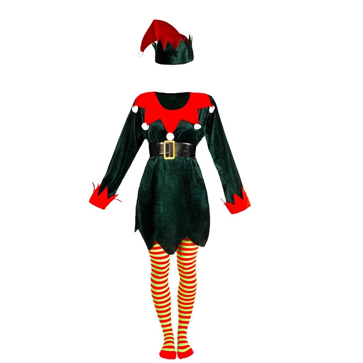 Costum de elf pentru adulti, Luka, rosu/verde, marime universala