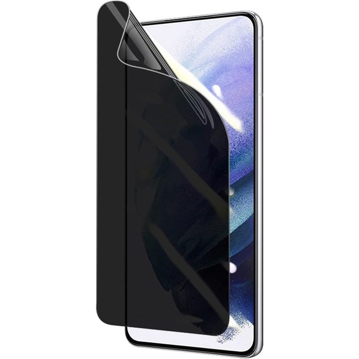 Privacy PolyFlex филм, съвместим с Vivo Y300, 100 микрона силиконов полимер, Лесен монтаж, без течност, Регенерируем, Лепило по цялата повърхност, Съвместим със сензора за пръстови отпечатъци, Цял екран
