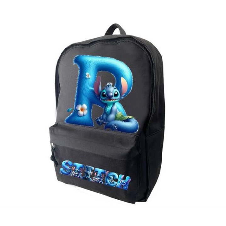 Fekete táska, személyre szabott Stitch, méret 42 x 14 x 30 - 0 cm, R betű