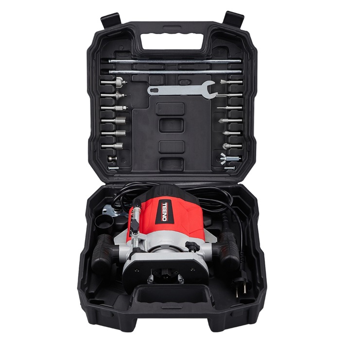 Router Teeno 1200W, 12 freze, 2 pensule, 6mm/8mm, 54mm, set complet