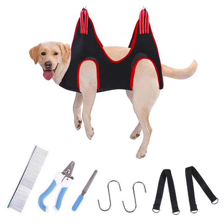 QttvbTna állati körömápoló készlet kényelmes függőágy lélegző anyaggal 57x85cm fekete/piros