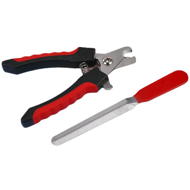 Fogó és reszelő készlet állati körmökhöz QttvbTna, ergonomikus kialakítás, rozsdamentes acél, piros/fekete